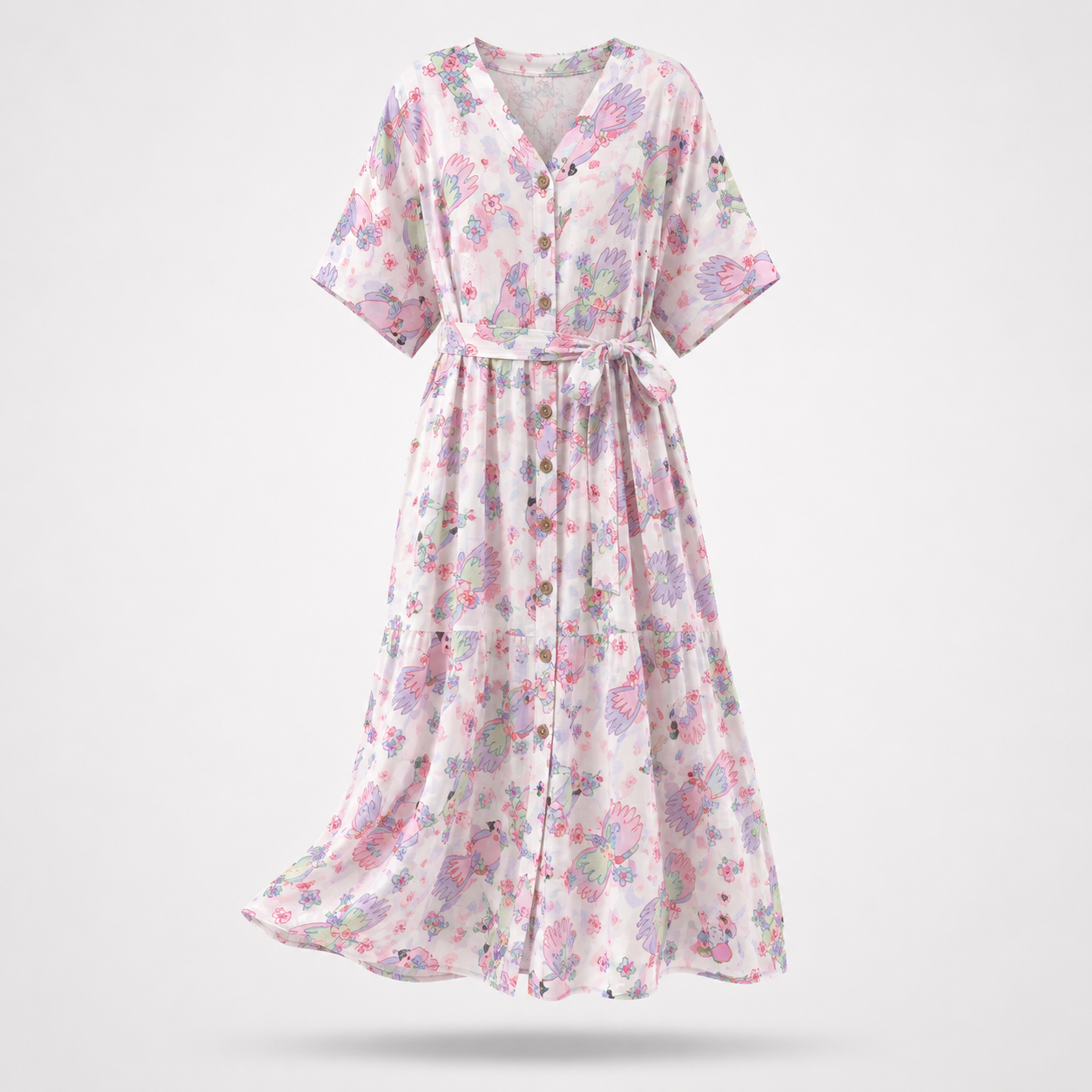 پیراهن نخی ساحلی زنانه برند H&M مدل پرنده و گل