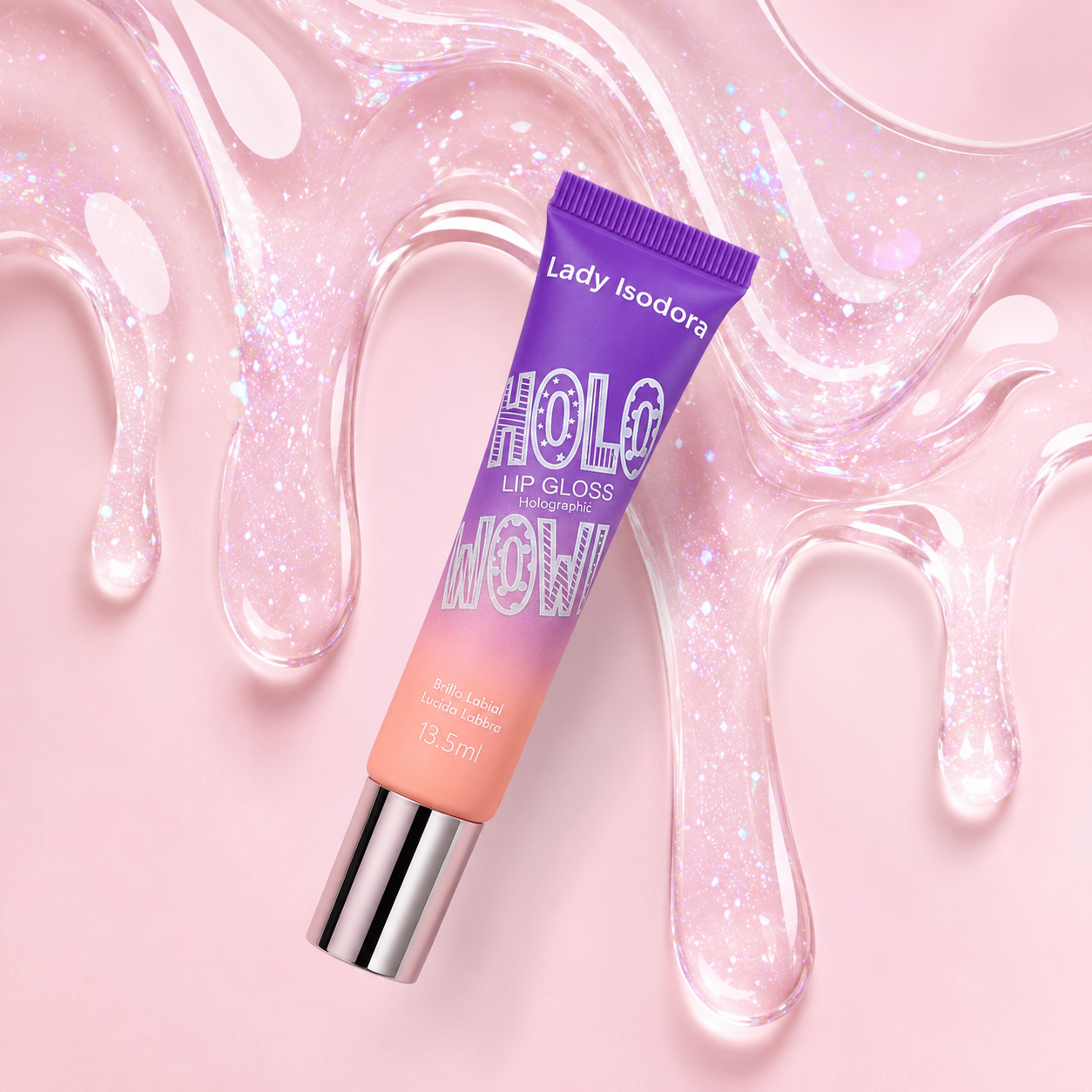 برق لب هلوگرامی برند Lady Isodora مدل Holo Wow Lip Gloss