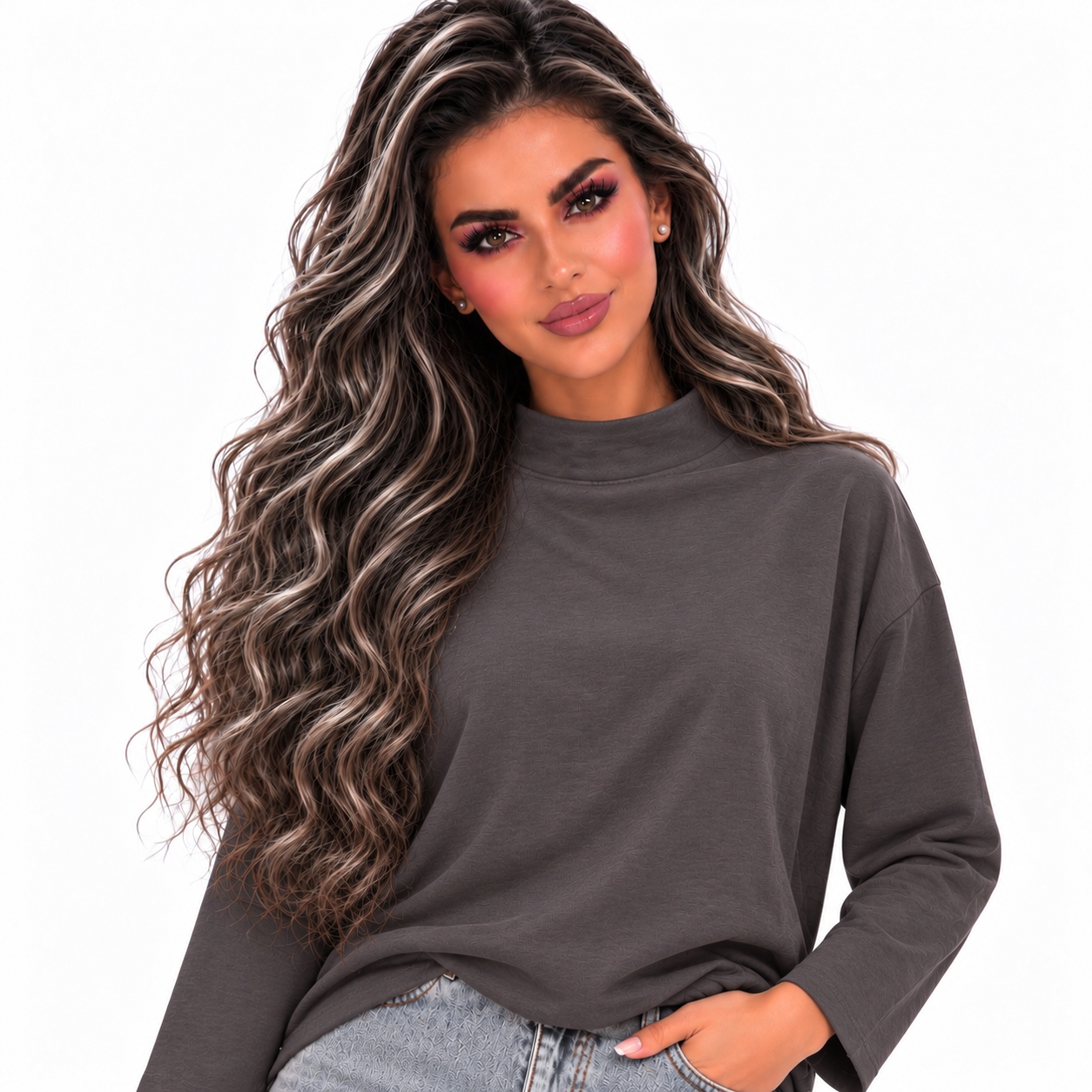 بلوز زنانه آستین‌بلند یقه گرد